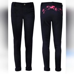 TuffRider Horse Riding Pull On Pants Equestrian Black Pink Crochet Girls  10